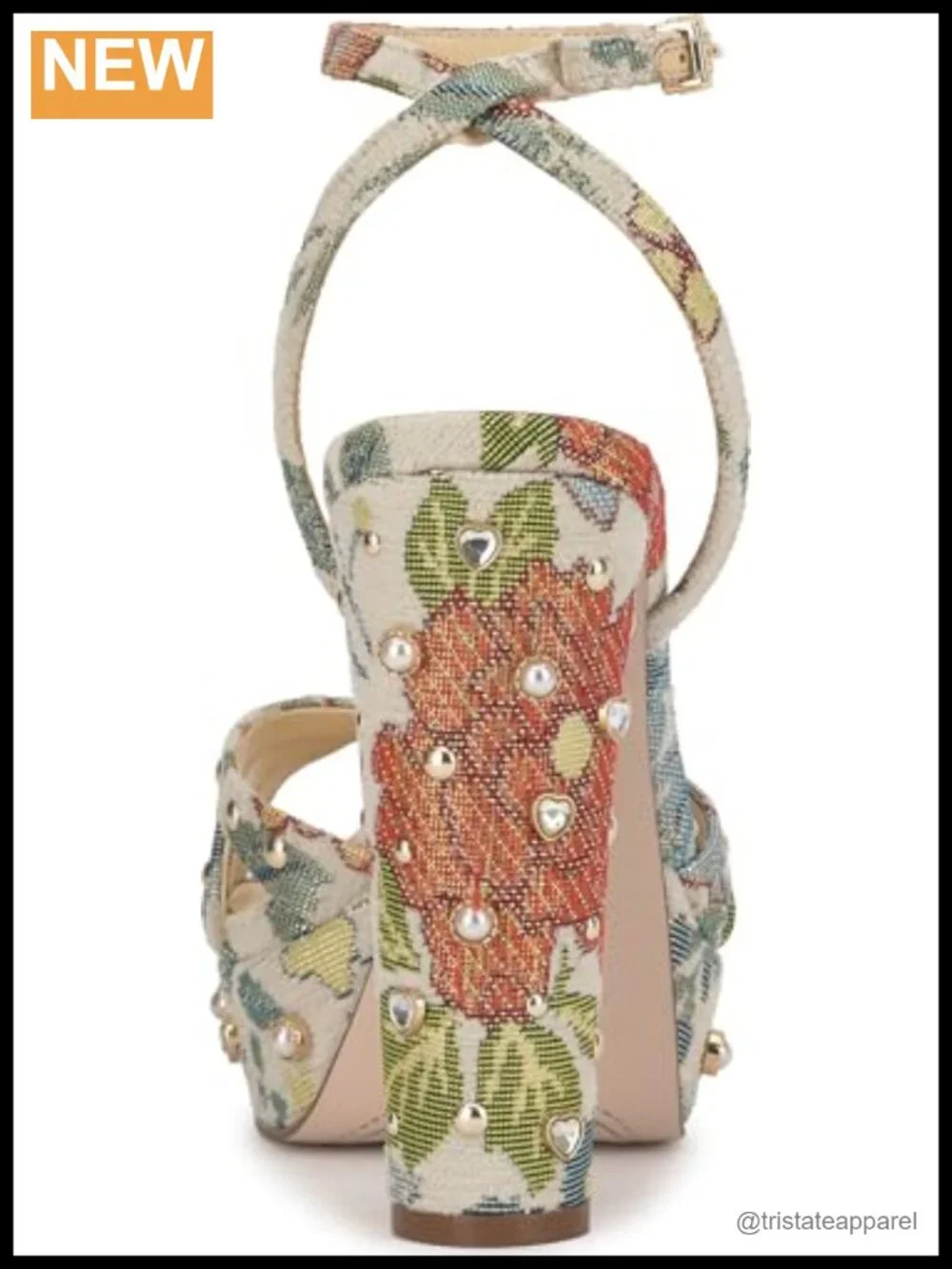 Textile Platform Sandals with Block Heel and Ankle Strap